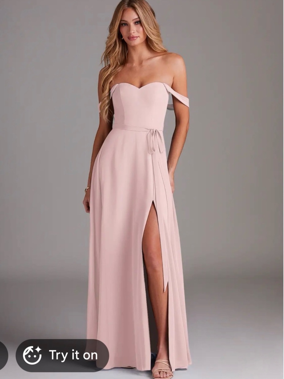 Azazie Aaron Strapless Blush Pink Off-Shoulder Gown